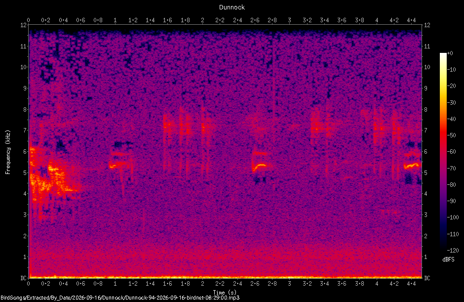 Spectrogram of a Dunnock recorded at 08:29:00
