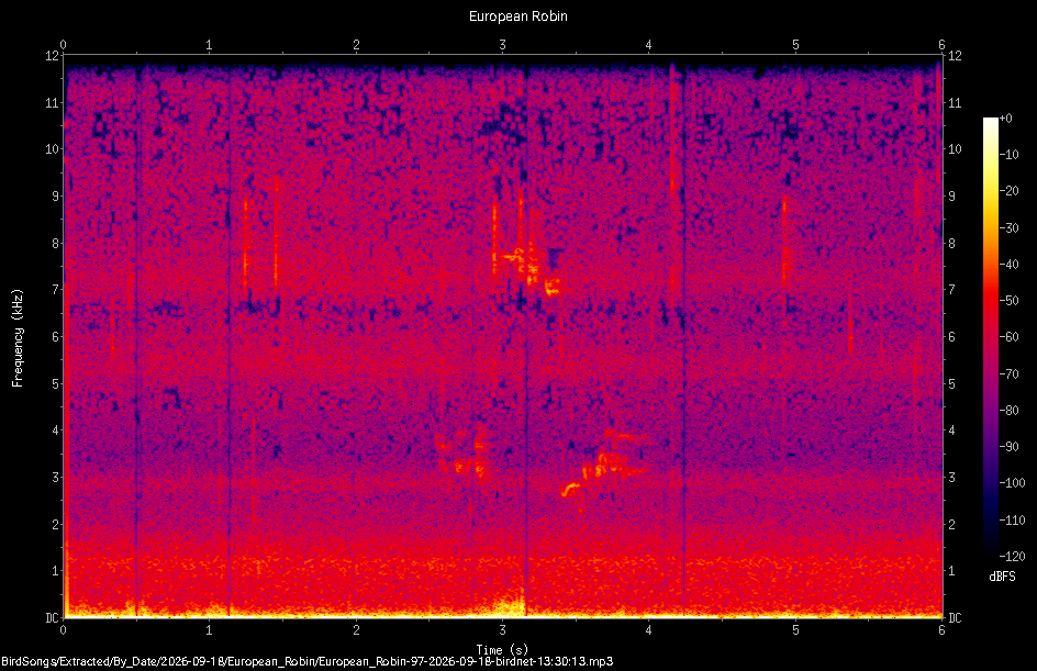 Spectrogram of a European Robin recorded at 13:30:13