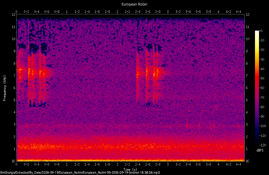 Spectrogram of a European Robin recorded at 18:38:38