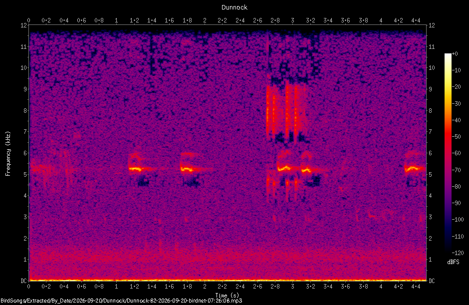 Spectrogram of a Dunnock recorded at 07:26:08