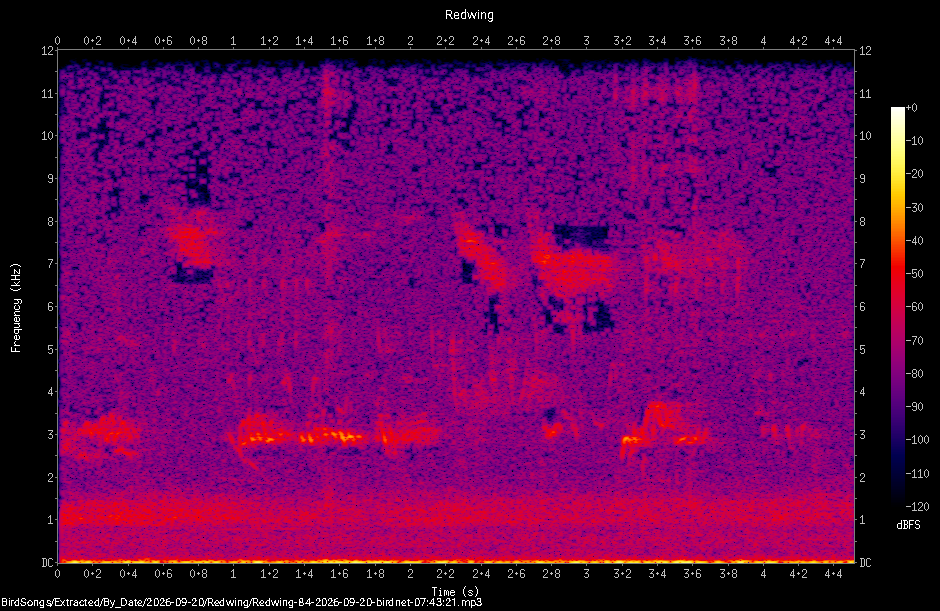 Spectrogram of a Redwing recorded at 07:43:21