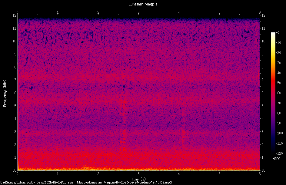 Spectrogram of a Eurasian Magpie recorded at 18:13:02