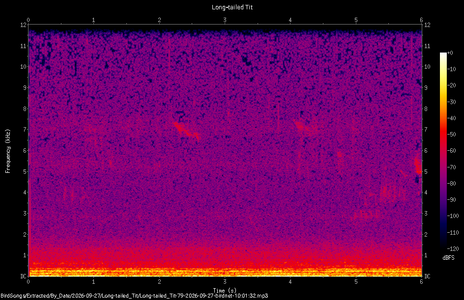 Spectrogram of a Long-tailed Tit recorded at 10:01:32