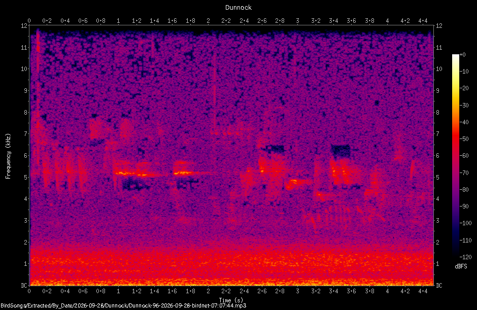 Spectrogram of a Dunnock recorded at 07:07:44