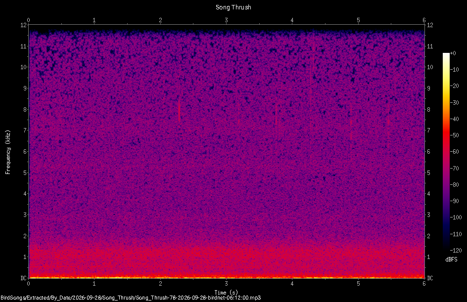Spectrogram of a Song Thrush recorded at 06:12:00