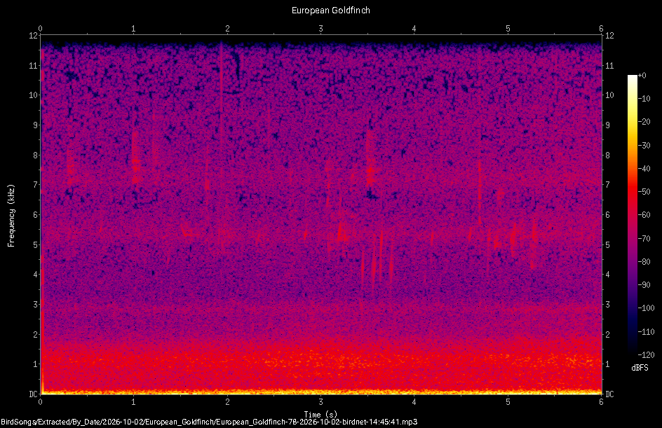 Spectrogram of a European Goldfinch recorded at 14:45:41