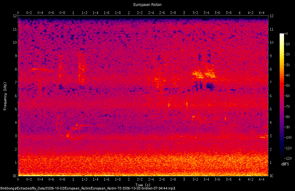 Spectrogram of a European Robin recorded at 07:04:44