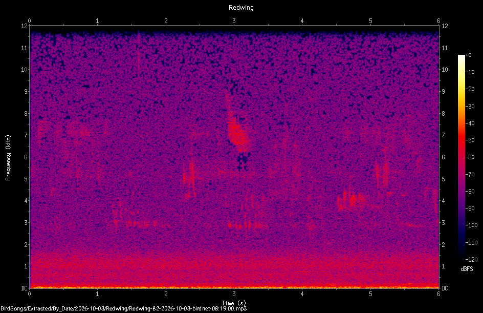 Spectrogram of a Redwing recorded at 08:19:00