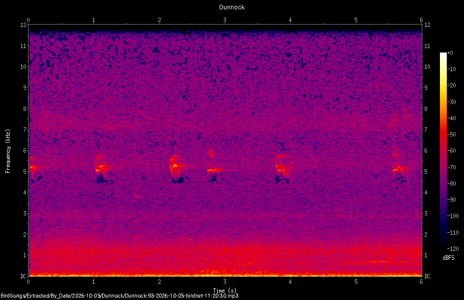 Spectrogram of a Dunnock recorded at 11:20:30