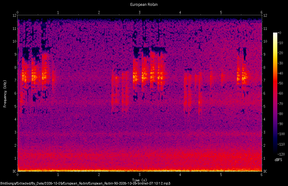 Spectrogram of a European Robin recorded at 07:10:12