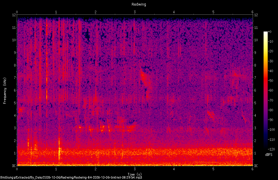 Spectrogram of a Redwing recorded at 08:29:54