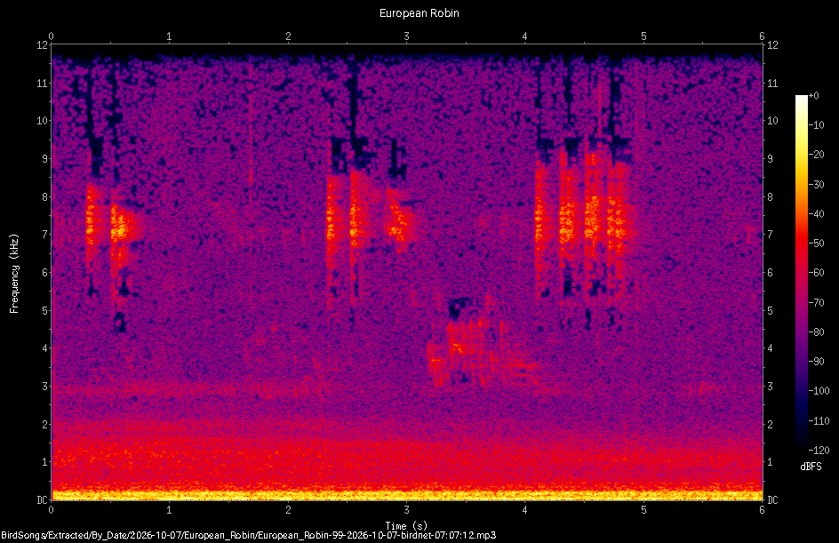 Spectrogram of a European Robin recorded at 07:07:12