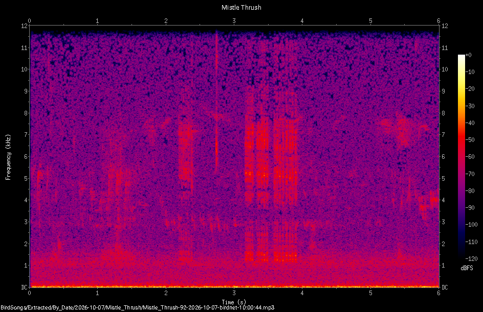 Spectrogram of a Mistle Thrush recorded at 10:00:44
