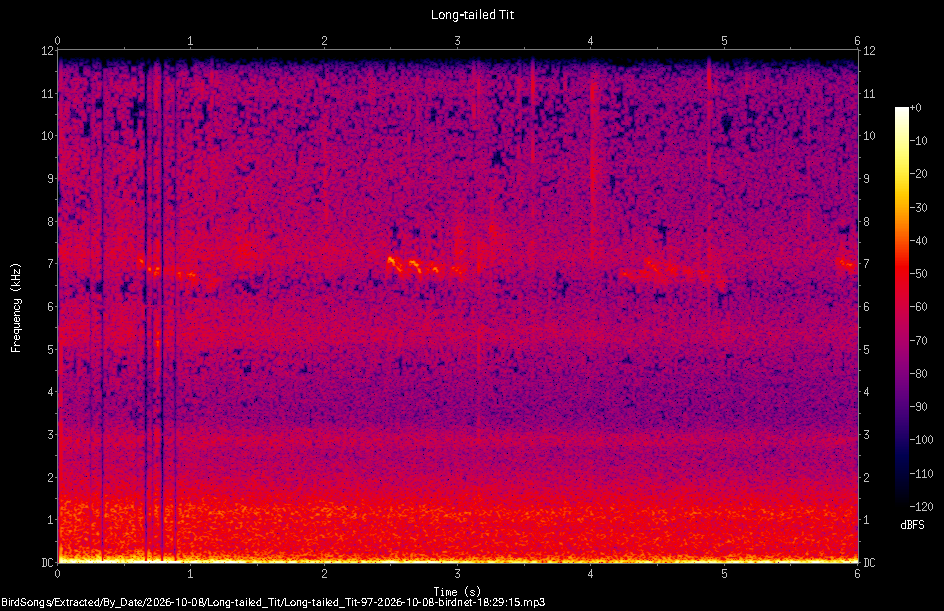 Spectrogram of a Long-tailed Tit recorded at 18:29:15