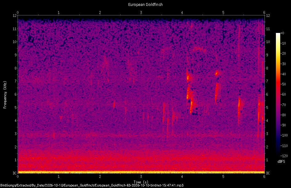 Spectrogram of a European Goldfinch recorded at 15:47:41