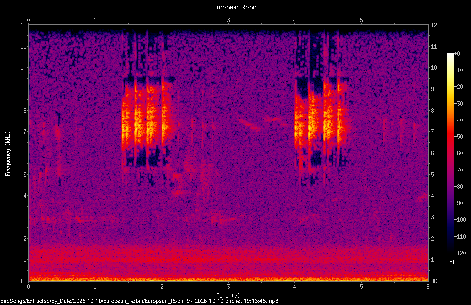 Spectrogram of a European Robin recorded at 19:13:45