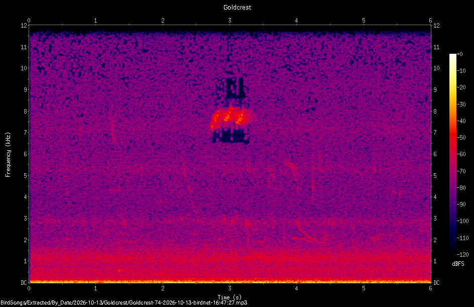 Spectrogram of a Goldcrest recorded at 16:47:27